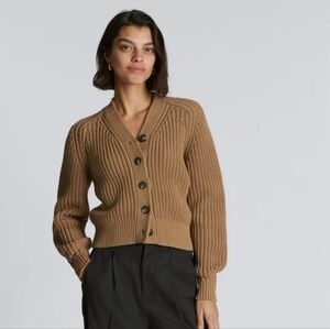 Everlane The Texture Cotton Cardigan, Cappuccino, Small